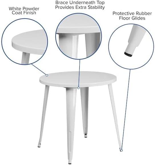 Flash Furniture Jeffrey Tuintafel voor binnen en buiten, rond, 76,2 cm, wit
