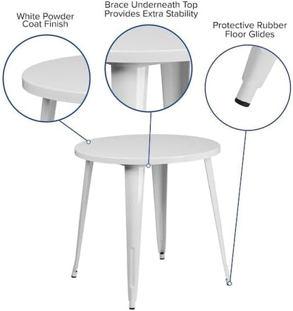 Flash Furniture Jeffrey Tuintafel voor binnen en buiten, rond, 76,2 cm, wit