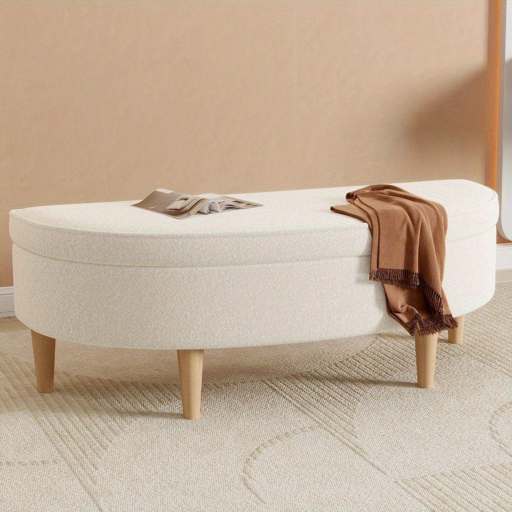 Opbergbank – Zitbank – Opbergkist – Bankje – Halbank – Witte Fleece Bekleding – Massief Dennenhouten Poten
