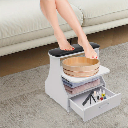 Nageltafel – Manicuretafel – Pedicuretafel – Nagelsalontafel – Werkbank – 3 Opbergniveaus – Brede Voetbadplatform – Vergrendelbare Zwenkwieltjes – Zwart