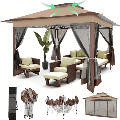 3.6x3.6/12x12ft Instant Pop-Up Tent UPF 50+, Portable Automatic Eaves Gazebo with Mosquito Net & Double Vent Roof - Easy Setup Outdoor Canopy Suitable for Beach, Camping, Patio, Garden (Carrying Bag Included)