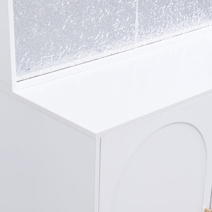 BTM Compact Wardrobe Hall Cabinet in White with Adjustable Shelves, Soft-Close Hinges, Hook Rail, Arched Doors, and Gold Metal Legs, Modern Hall Furniture 80×175.5×35 cm