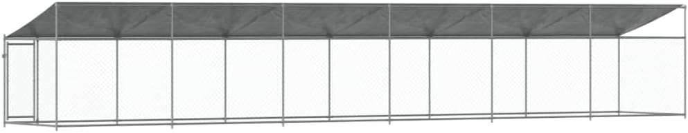 Dog Cage with Roof and Door, Grey, 12x2x2 m, Galvanized Steel, Walk-In Chicken Coop, Galvanized Chicken Coop, Chicken Coop, Chicken Coop, Backyard