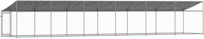 Dog Cage with Roof and Door, Grey, 12x2x2 m, Galvanized Steel, Walk-In Chicken Coop, Galvanized Chicken Coop, Chicken Coop, Chicken Coop, Backyard