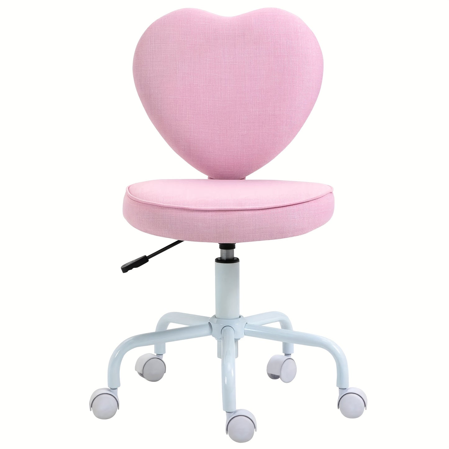Loungestoel – Fauteuil – Draaistoel – Relaxstoel – Leessstoel – Hartvormig Design – Verstelbare Zithoogte – Roze Linnen – 360° Draaibaar – Compact 40x50x79-89 cm