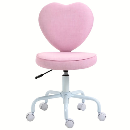 Loungestoel – Fauteuil – Draaistoel – Relaxstoel – Leessstoel – Hartvormig Design – Verstelbare Zithoogte – Roze Linnen – 360° Draaibaar – Compact 40x50x79-89 cm
