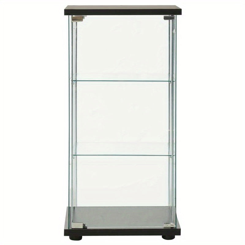 Modern Black Display Cabinet with Tempered Glass Panels - 3 Spacious Shelves for Office, Library, or Showroom Storage, Office Wall Decor