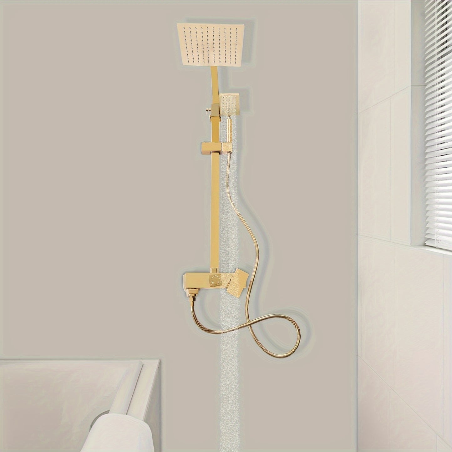 Golden Douche Systeem – Regendouche – Douche Set – Douchekop – Douche Accessoires – Roestvrij Staal – Verstelbare Hoogte – Luxe Gouden Afwerking