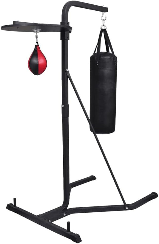 Dubbele Bokszakstandaard – Bokszakstatief – Speedballhouder – Bokstrainingstation – Bokszakhouder – Robuust Metaal-Hout Frame – 360° Draaibare Speedball