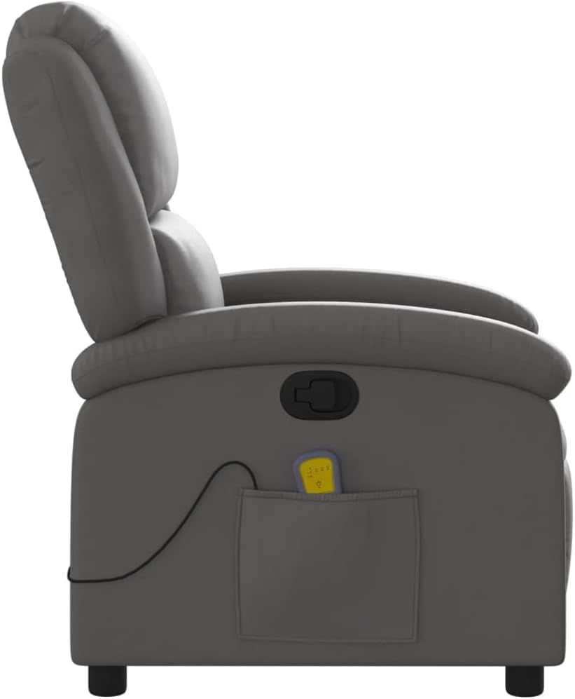 Massagestoel – Relaxstoel – TV-Stoel – Ligstoel – Enkele Stoel – Echt Leer – Handmatig Kantelsysteem – 6-Punts Vibratiemassage – Stijlvol Grijs