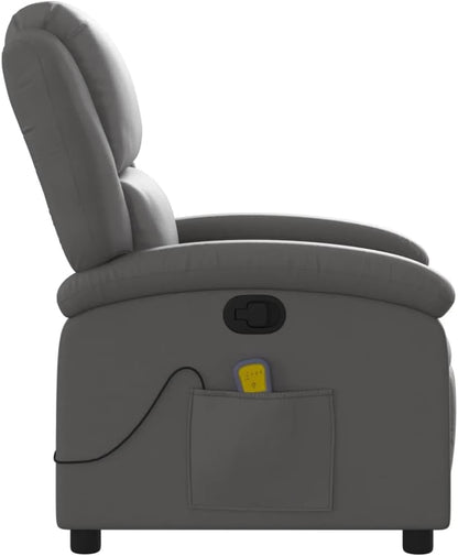 Massagestoel – Relaxstoel – TV-Stoel – Ligstoel – Enkele Stoel – Echt Leer – Handmatig Kantelsysteem – 6-Punts Vibratiemassage – Stijlvol Grijs