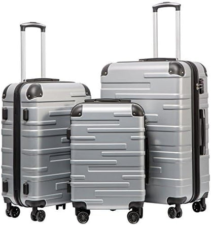 COOLIFE 3-delige kofferset Bagagesets Carry On Hand Cabine Bagage Medium Koffer Grote Inchecken Uitbreidbare Koffer met harde schaal reiskofferset met TSA-slot ABS kofferset (Zilver, 56+67+77cm)