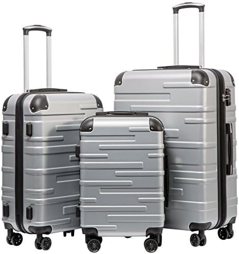 COOLIFE 3-delige kofferset Bagagesets Carry On Hand Cabine Bagage Medium Koffer Grote Inchecken Uitbreidbare Koffer met harde schaal reiskofferset met TSA-slot ABS kofferset (Zilver, 56+67+77cm)