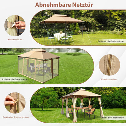 Metalen Tuinpaviljoen – Partytent – Prieel – Paviljoen – Tenten – Verwijderbare Zijwanden – Stevig Stalen Frame – 3 x 4 m Bruin
