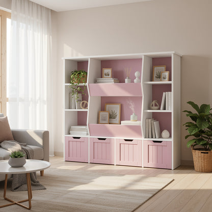 Stapelbare Kast – Ladekast – Boekenkast – Opbergkast – Kledingkast – Houten Materiaal – Ruime Inhoud 3,2+ Kubieke Voet – Eenvoudig Zelf Te Monteren – Roze Variant