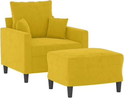 Fauteuil met kruk, geel, 60 cm, fluweel, loungestoel met kruk, fauteuil, moderne stoel, armleuningstoel, leesstoel voor woonkamer, slaapkamer