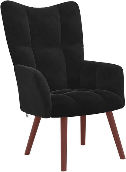 Relaxstoel Zwart – Fauteuil – Loungestoel – Leunstoel – Zitstoel – Fluwelen Bekleding – Stabiel Stalen Frame met Massief Hevea Hout – Dikke Schuimvulling voor Optimaal Comfort