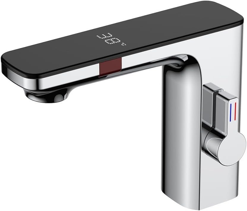 Smart Sensor Wastafelkraan, Badkamer Wastafel Sensor Kranen Digitaal Display Screen Warm Koud Water Mengkraan, Touchless Automatische Kraan 1/2" (Chroom)