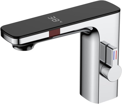 Smart Sensor Wastafelkraan, Badkamer Wastafel Sensor Kranen Digitaal Display Screen Warm Koud Water Mengkraan, Touchless Automatische Kraan 1/2" (Chroom)
