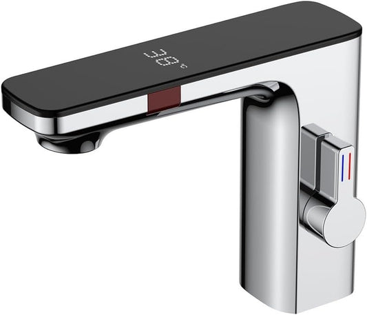 Smart Sensor Wastafelkraan, Badkamer Wastafel Sensor Kranen Digitaal Display Screen Warm Koud Water Mengkraan, Touchless Automatische Kraan 1/2" (Chroom)