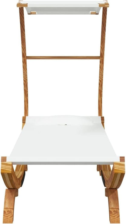 Zonnebad, ligbed met luifel, 100 x 190 x 134 cm, massief gebogen hout, crèmekleurig, ligstoel, voor buiten, strandligstoel, ontspanning, voor tuin, terras, balkon, camping - QUORE