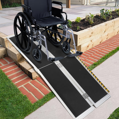 Portable Wheelchair Ramp 243.84cm, Non-Slip Aluminum Folding Handicap Ramp, Door Threshold Wheelchair Ramps Aluminum Ramp with Non-Skid Surface & Reflective Strips, Ramp For Stroller, Portable Ramps For Threshold, Ca Ramps Fo
