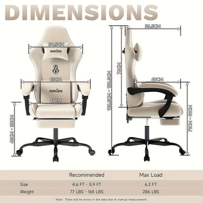 Gamingstoel – Gamestoel – Bureaustoel – Computestoel – Ergonomische Stoel – Hoge Rugleuning – Verstelbare Voetensteun – Memory Foam Zitting – Stevig Metalen Frame – Grijs