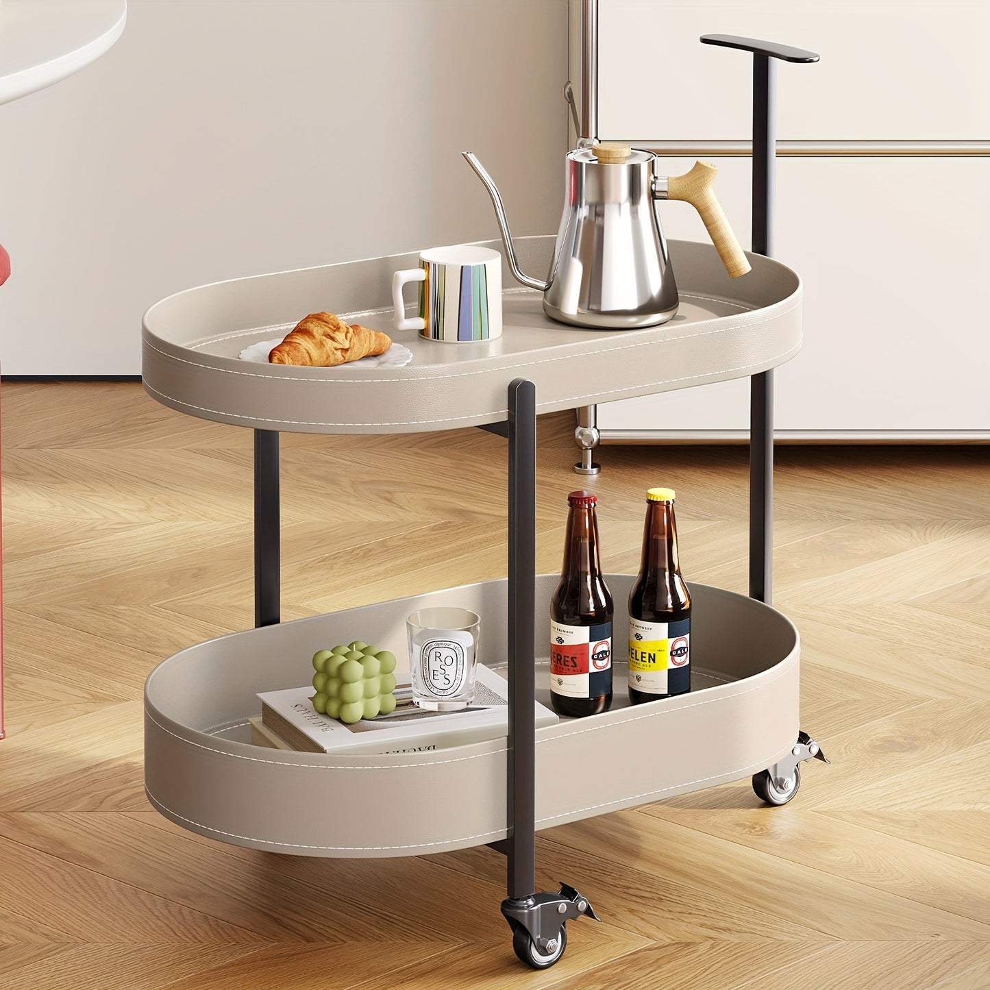 Opbergwagen – Trolley – Keukentrolley – Serveerwagen – Opbergtrolley – Dubbele Laag – Mobiel met 4 Wielen – Duurzaam Kunststof – Modern Design