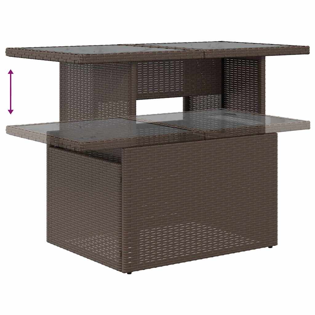 Tuinbank – Buitenbank – Loungeset – Modulair – Tuinmeubel – Poly rattan – Weerbestendig – Met Glazen Tafel – Wit/Bruin