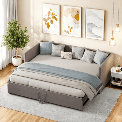 Bedbank – Slaapbank – Uitschuifbaar Bed – Sofa Bed – Tweezits Slaapbank – Uitschuifbaar 90/180x200 cm – Fluwelen Bekleding met Lattenbodem