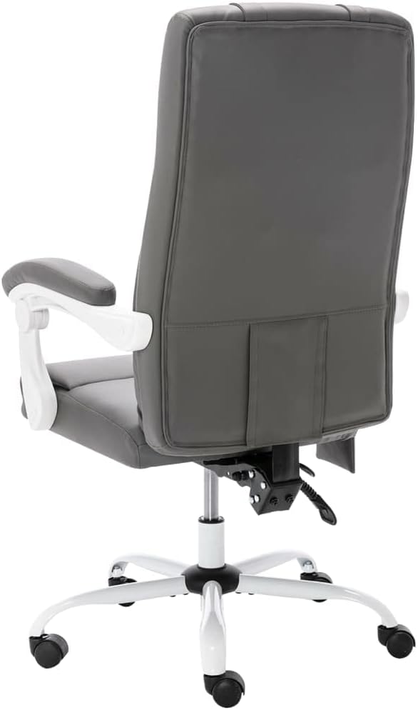 Ergonomische Bureaustoel – Kantoostoel – Werkstoel – Gamerstoel – Draaistoel – Massagefunctie – Verstelbare Kantelbare Rugleuning – Grijs Kunstleer – Nekkussen