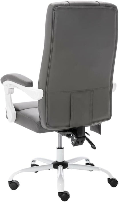 Ergonomische Bureaustoel – Kantoostoel – Werkstoel – Gamerstoel – Draaistoel – Massagefunctie – Verstelbare Kantelbare Rugleuning – Grijs Kunstleer – Nekkussen