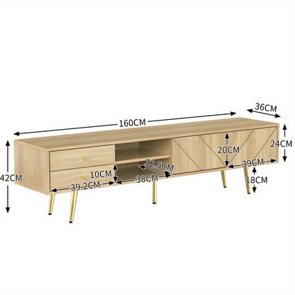 TV-kast – Tv-meubel – TV meubel – Mediameubel – Tv-dressoir – 160 cm breed – MDF en spaanplaat – Gouden metalen pootjes – Unieke schuine groefdeuren