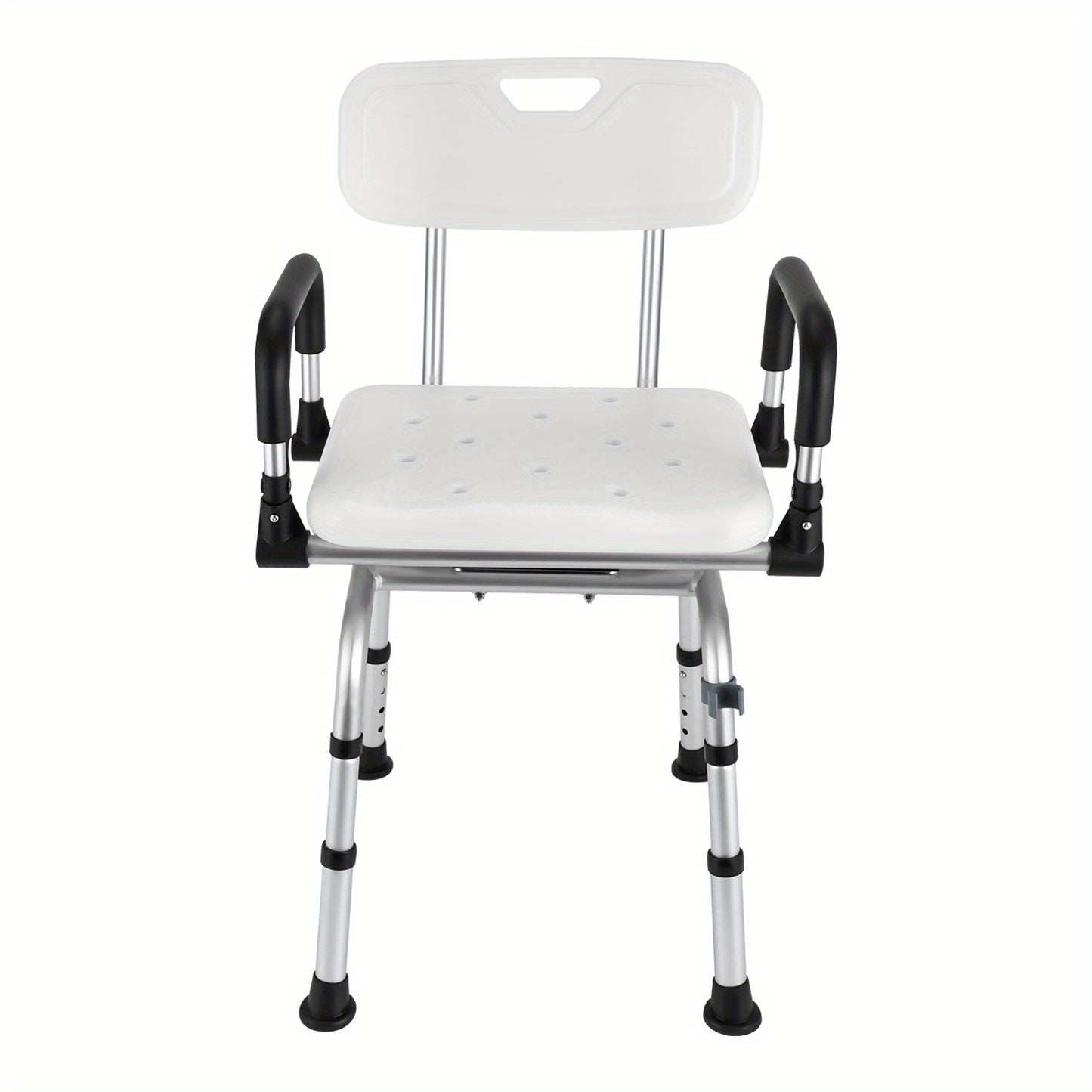 Douchekruk – Douchestoel – Douchestoeltje – Badkamerkruk – Zitting met Armleuningen – Aluminiumlegering – 360° Draaibaar – Verstelbare Hoogte 40-48 cm – Max. Draagkracht 180 kg