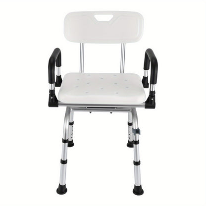 Douchekruk – Douchestoel – Douchestoeltje – Badkamerkruk – Zitting met Armleuningen – Aluminiumlegering – 360° Draaibaar – Verstelbare Hoogte 40-48 cm – Max. Draagkracht 180 kg