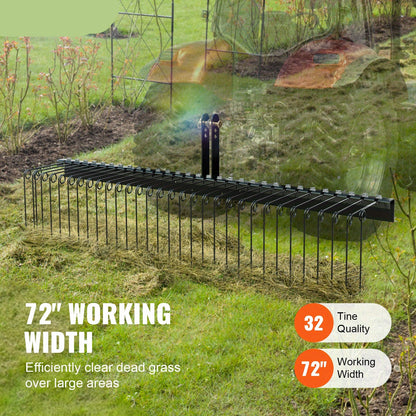 Grasmaaier Hark – Bladhark – Tuinhark – Afkrabber – Grasbeluchter – 183 cm Werkbreedte – 32 Stalen Tanden – Geschikt Voor Tractor 3-Punts Hefmechanisme
