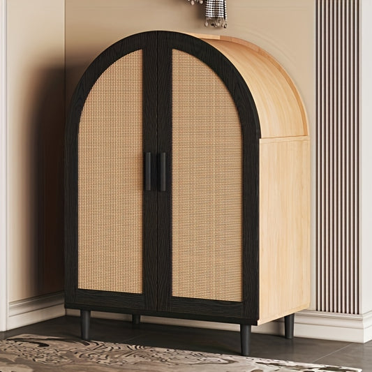 Opbergkast – Opbergmeubel – Kast – Sideboard – Opbergunit – Ronde Vorm – Rattan Deuren – 3 Planken – Natuurlijk Kleurvariant