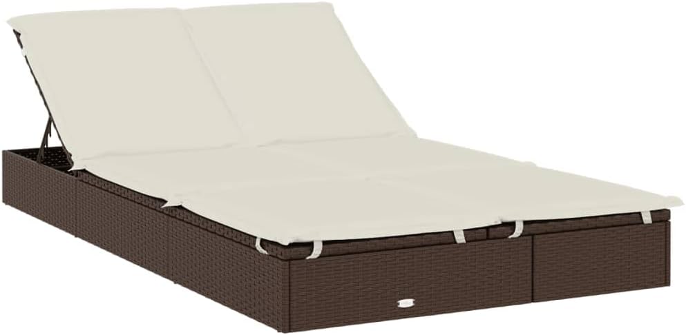 Foldable Double Sun Lounger Made of Poly Rattan with Adjustable Roof and Cushion, Weatherproof Material for Outdoors, Sturdy Steel Frame, Ideal - QUORE