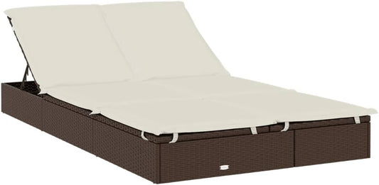 Foldable Double Sun Lounger Made of Poly Rattan with Adjustable Roof and Cushion, Weatherproof Material for Outdoors, Sturdy Steel Frame, Ideal - QUORE