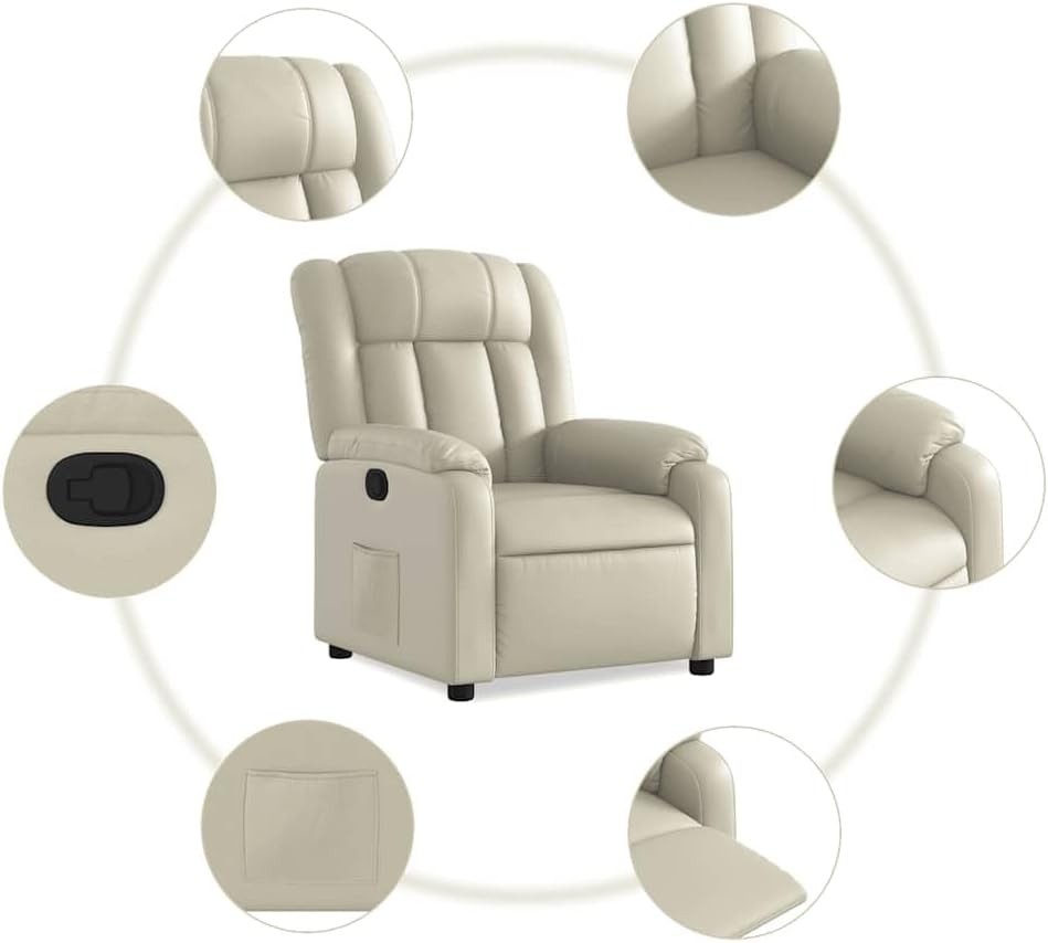 Relaxstoel crème kunstleer TV fauteuil met ligfunctie, enkele ligstoel relaxstoel voor woonkamer, slaapkamer handmatig kantelsysteem MA8 - QUORE