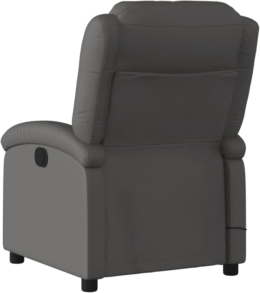 Massagestoel – Relaxstoel – TV-Stoel – Ligstoel – Enkele Stoel – Echt Leer – Handmatig Kantelsysteem – 6-Punts Vibratiemassage – Stijlvol Grijs