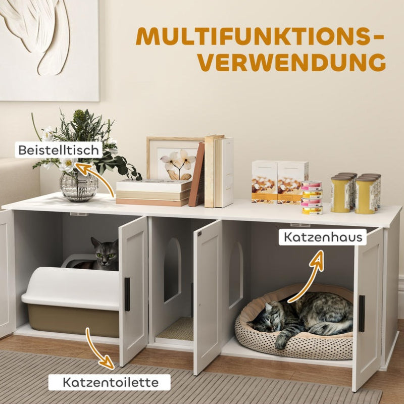 Large Cat Litter Cabinet House with Door Partition & Litter Box - Spacious Multi-Level Design with Ventilation System, Odor-Resistant Durable Construction, Modern White Cat Toilet for Large Cats - Easy-Clean Privacy Space for