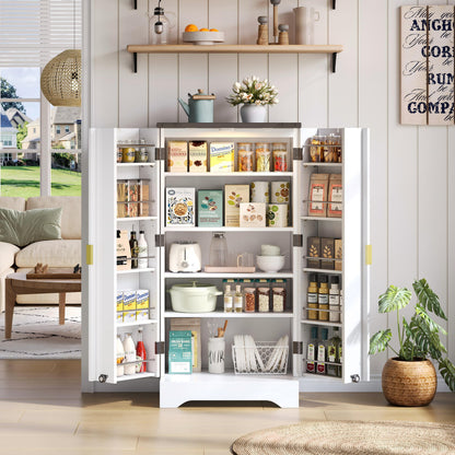 Keukenkast – Hoge Kast – Opbergkast – Voorraadkast – Keukenmeubel – Wit – Met Verstelbare Planken – MDF & Spaanplaat – 120x60,5x40 cm – Gouden Handgrepen