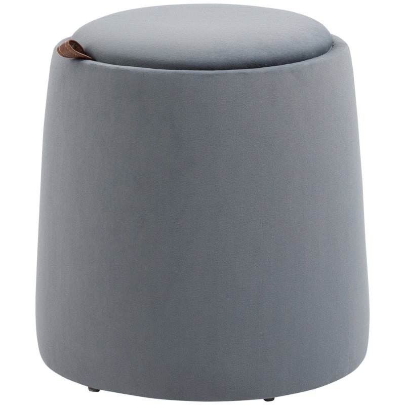 Poef – Ottoman – Zitzak – Hocker – Voetenbankje – Met Opbergruimte – Grijze Fluwelen Bekleding – Compact Formaat 44x47,5 cm