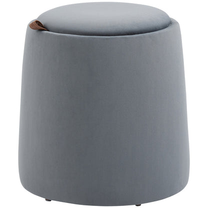 Poef – Ottoman – Zitzak – Hocker – Voetenbankje – Met Opbergruimte – Grijze Fluwelen Bekleding – Compact Formaat 44x47,5 cm