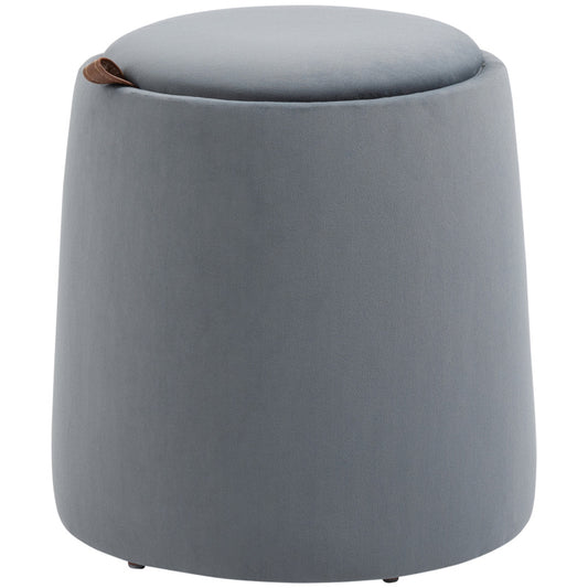 Poef – Ottoman – Zitzak – Hocker – Voetenbankje – Met Opbergruimte – Grijze Fluwelen Bekleding – Compact Formaat 44x47,5 cm