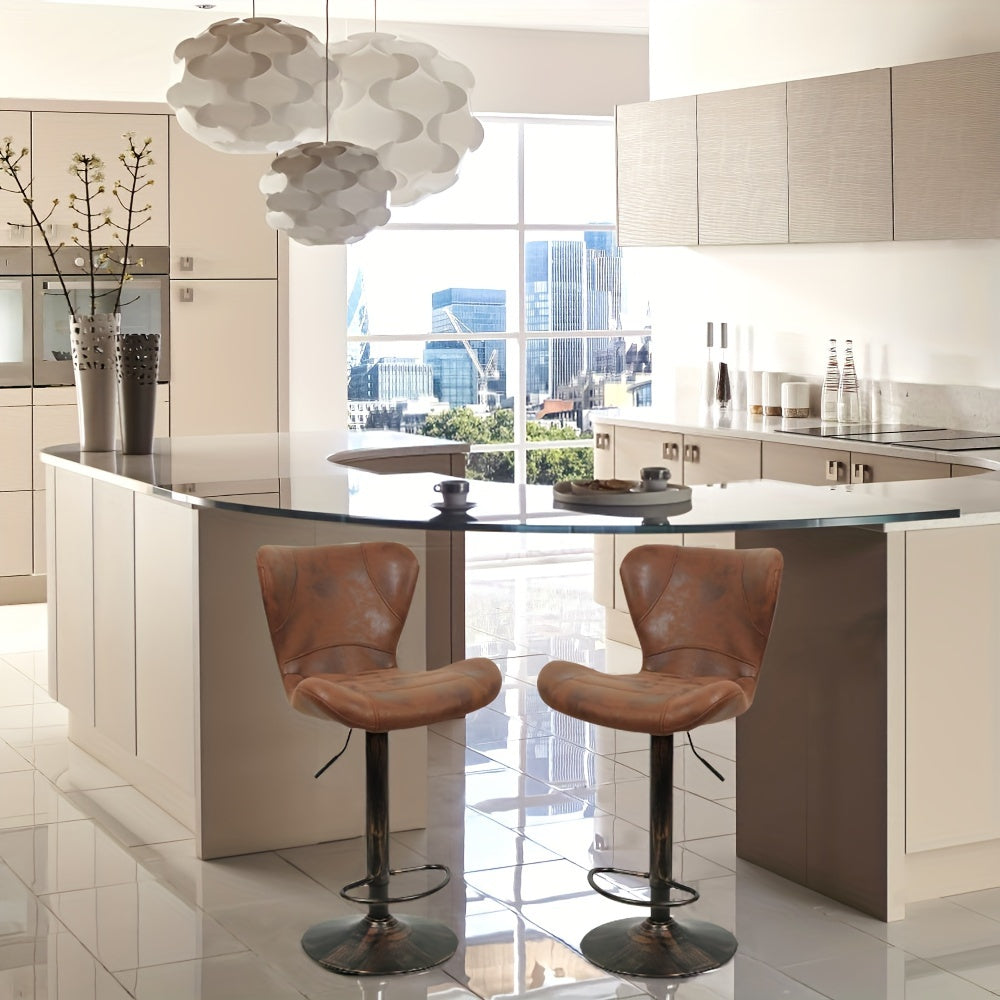 2pcs Vintage Brown Bar Stools, Faux Leather, Swivel Bar Stools, 47.5x34x88-109cm, Industrial Kitchen Bar Stools with Backrest, Vintage Swivel Bar Chairs