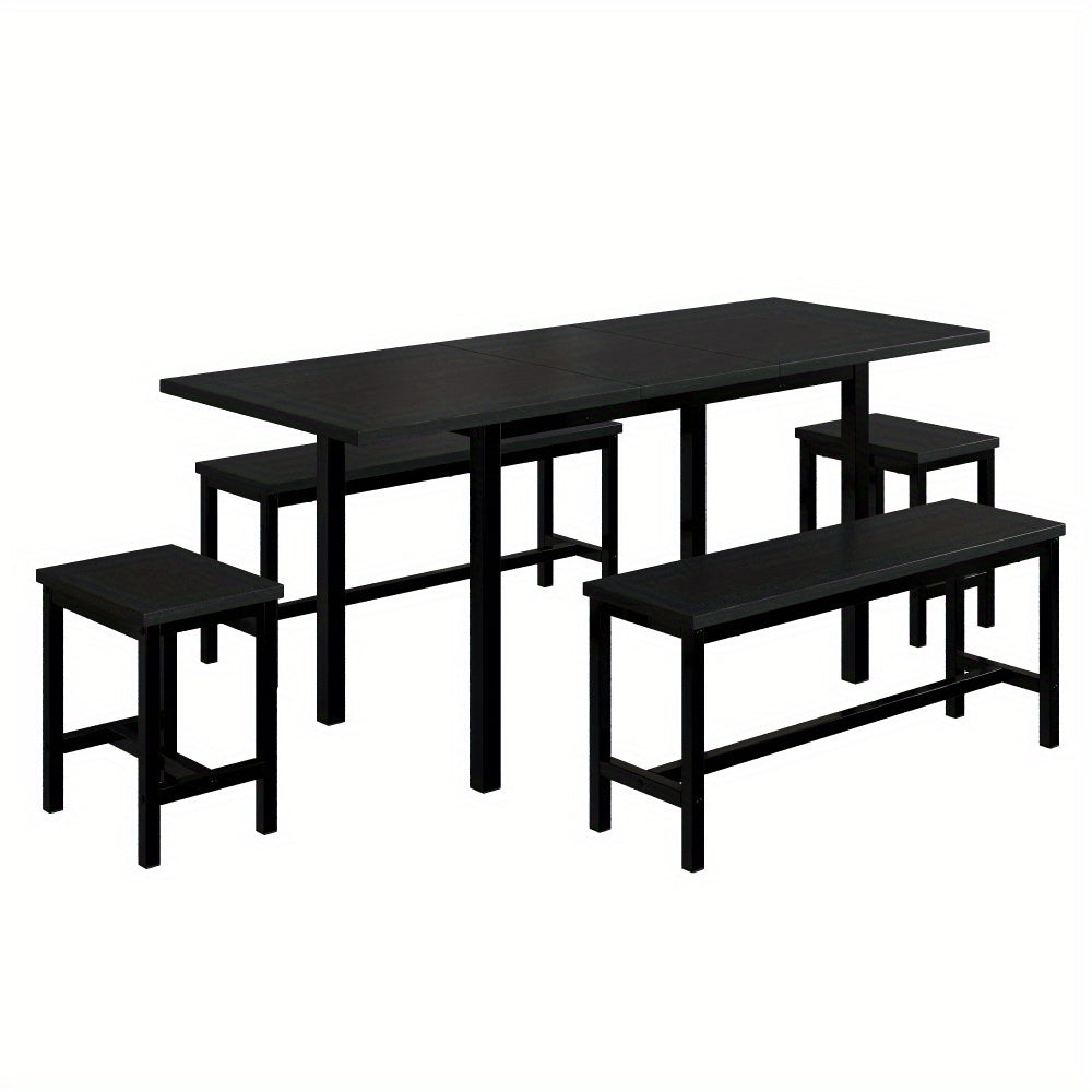Eettafel Set – Eetkamerset – Keukentafel Set – Zitgroep – Uitschuifbare Tafel – 160x70x75 cm – Inklapbaar – Zwart – Stevig Metalen Frame – Ruimtebesparend Modern Design
