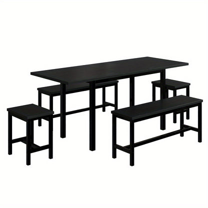 Eettafel Set – Eetkamerset – Keukentafel Set – Zitgroep – Uitschuifbare Tafel – 160x70x75 cm – Inklapbaar – Zwart – Stevig Metalen Frame – Ruimtebesparend Modern Design