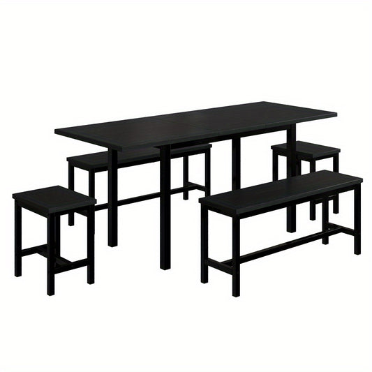 Eettafel Set – Eetkamerset – Keukentafel Set – Zitgroep – Uitschuifbare Tafel – 160x70x75 cm – Inklapbaar – Zwart – Stevig Metalen Frame – Ruimtebesparend Modern Design